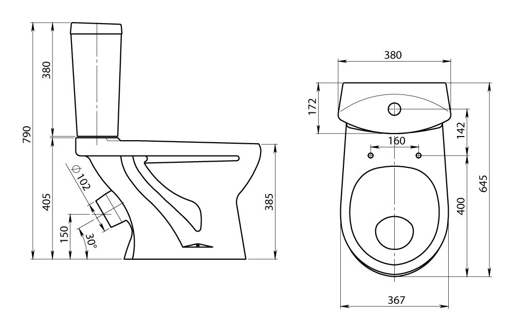 Размеры унитаза на чертеже