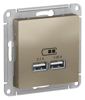 Розетка USB 5В 1 порт x 2.1А 2 порта х 1.05А (шампань) ATLASDESIGN SE