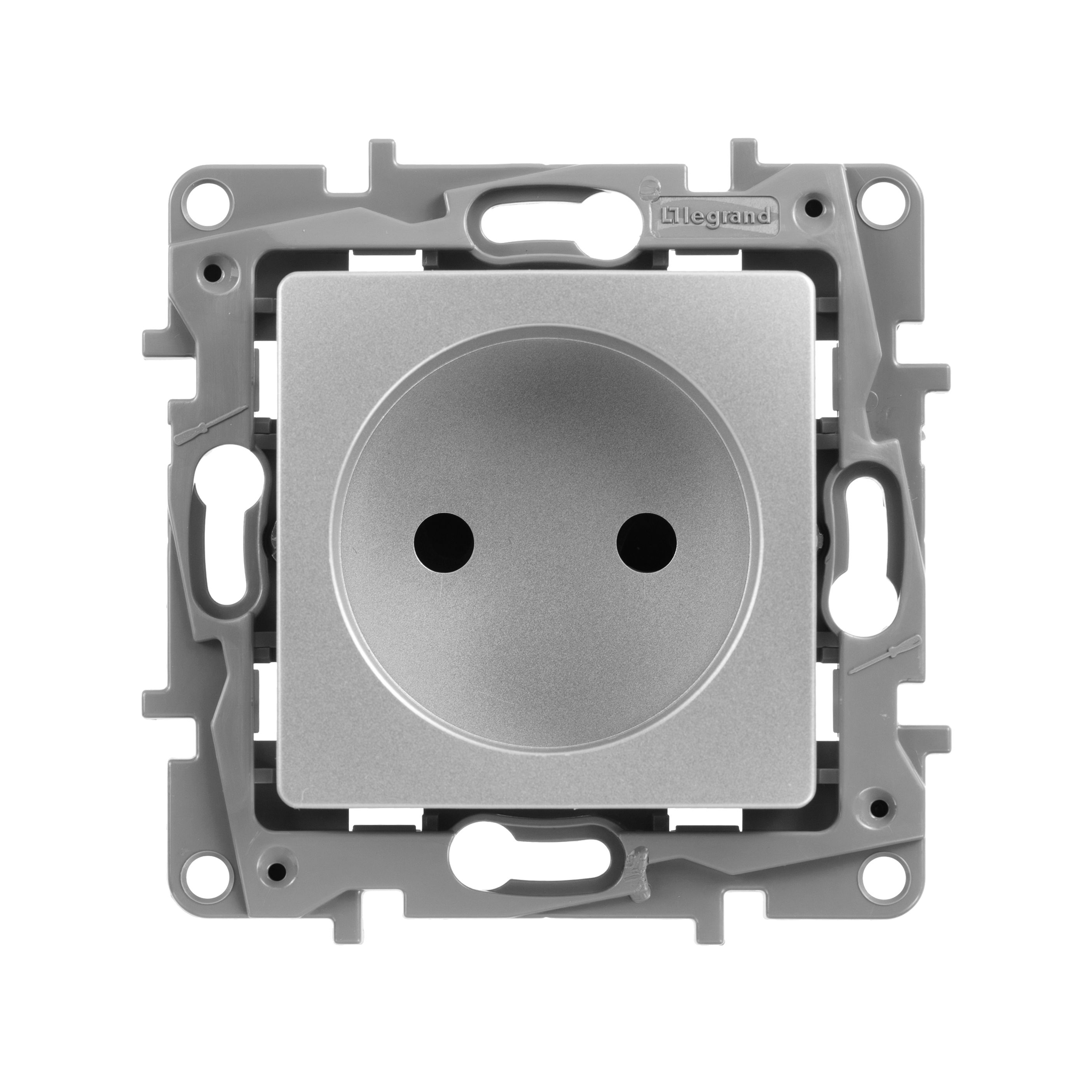 Розетка без заземления с защитными шторками немецкий стандарт винтовые зажимы (алюминий) Etika Legrand (672434)